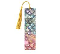 Segnalibri in legno a forma di squame di sirena con perle fantasy, per gli amanti dei libri, segnalibro fai da te fatto a mano con nappe colorate Marcatori di pagina stampati su entrambi i lati