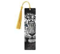 Segnalibri in legno a forma di tigre bianca e nera per gli amanti dei libri, segnalibro fai da te fatto a mano con nappe colorate Marcatori di pagina stampati su entrambi i lati, accessori artistici