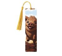 Segnalibri in legno con animazione di cinghiale che saltano, per gli amanti dei libri, segnalibro fai da te fatto a mano con nappe colorate Segnalibri stampati su entrambi i lati, accessori artistici