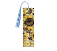 Segnalibri in legno con api girasole per gli amanti dei libri, segnalibro fai da te fatto a mano con nappe colorate Marcatori di pagina stampati su entrambi i lati, accessori artistici per libri