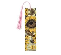 Segnalibri in legno con api girasole per gli amanti dei libri, segnalibro fai da te fatto a mano con nappe colorate Marcatori di pagina stampati su entrambi i lati, accessori artistici per libri