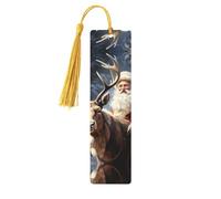 Segnalibri in legno con Babbo Natale e cervo alce per gli amanti dei libri, segnalibro fai da te fatto a mano con nappe colorate Segnalibri stampati su entrambi i lati, accessori artistici per libri