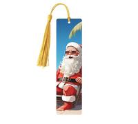 Segnalibri in legno con Babbo Natale in spiaggia per gli amanti dei libri, segnalibro fai da te fatto a mano con nappe colorate Marcatori di pagina stampati su entrambi i lati, accessori artistici per