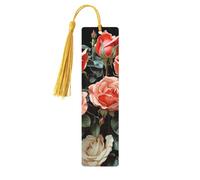 Segnalibri in legno con bella rosa per gli amanti dei libri, segnalibro fai da te fatto a mano con nappe colorate Marcatori di pagina stampati su entrambi i lati, accessori artistici per libri regalo