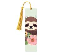 Segnalibri in legno con bradipo e fiori per gli amanti dei libri, segnalibro fai da te fatto a mano con nappe colorate Marcatori di pagina stampati su entrambi i lati, accessori artistici per libri