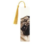 Segnalibri in legno con cane carlino per gli amanti dei libri, segnalibro fai da te fatto a mano con nappe colorate Marcatori di pagina stampati su entrambi i lati, accessori artistici per libri