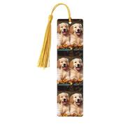 Segnalibri in legno con cani Golden Retriever Cuccioli Animali Domestici per gli amanti dei libri, Segnalibro fai da te fatto a mano con nappe colorate Marcatori di pagina stampati su entrambi i lati
