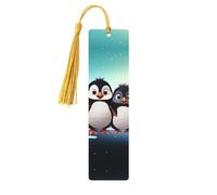 Segnalibri in legno con cinque simpatici pinguini per gli amanti dei libri, segnalibro fai da te fatto a mano con nappe colorate stampati su entrambi i lati, accessori artistici per libri, regalo per