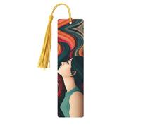 Segnalibri in legno con donna con capelli lunghi colorati per gli amanti dei libri, segnalibro fai da te fatto a mano con nappe colorate Marcatori di pagina stampati su entrambi i lati, accessori
