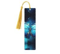 Segnalibri in legno con farfalla blu stellata per gli amanti dei libri, segnalibro fai da te fatto a mano con nappe colorate Marcatori di pagina stampati su entrambi i lati, accessori artistici per