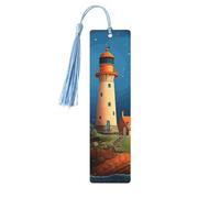 Segnalibri in legno con faro di balena Catoon Segnalibri stampati su entrambi i lati, con nappe celeste, accessori per libri, regalo per amanti dei libri, donne e uomini