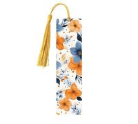Segnalibri in legno con fiori blu e arancioni per gli amanti dei libri, segnalibro fai da te fatto a mano con nappe colorate Marcatori di pagina stampati su entrambi i lati, accessori artistici per