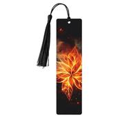 Segnalibri in legno con fiori di fuoco astratti fatti a mano stampati su entrambi i lati marcatori di pagina con nappe nere accessori per libri regalo per amanti dei libri donne uomini