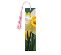 Segnalibri in legno con fiori di narciso per gli amanti dei libri, segnalibro fai da te fatto a mano con nappe colorate su entrambi i lati, segnalibri stampati su entrambi i lati, accessori per libri