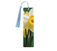 Segnalibri in legno con fiori di narciso per gli amanti dei libri, segnalibro fai da te fatto a mano con nappe colorate su entrambi i lati, segnalibri stampati su entrambi i lati, accessori per libri