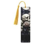 Segnalibri in legno con fiori e teschi neri e bianchi per gli amanti dei libri, segnalibro fai da te fatto a mano con nappe colorate Segnalibri stampati su entrambi i lati, accessori artistici per