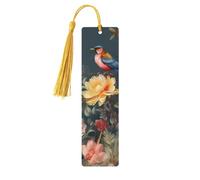 Segnalibri in legno con fiori e uccelli per gli amanti dei libri, segnalibro fai da te fatto a mano con nappe colorate Marcatori di pagina stampati su entrambi i lati, accessori artistici per libri