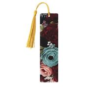 Segnalibri in legno con fiori marrone e blu navy per gli amanti dei libri, segnalibro fai da te fatto a mano con nappe colorate Marcatori di pagina stampati su entrambi i lati, accessori artistici per