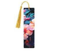 Segnalibri in legno con fiori tropicali per gli amanti dei libri, segnalibro fai da te fatto a mano con nappe colorate Marcatori di pagina stampati su entrambi i lati, accessori artistici per libri