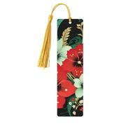 Segnalibri in legno con fiori verdi e rossi per gli amanti dei libri, segnalibro fai da te fatto a mano con nappe colorate Segnalibri stampati su entrambi i lati, accessori artistici per libri regalo