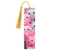 Segnalibri in legno con gatto rosa per gli amanti dei libri, segnalibro fai da te fatto a mano con nappe colorate Marcatori di pagina stampati su entrambi i lati, accessori artistici per libri, regalo