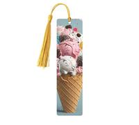 Segnalibri in legno con gelato dolce per gli amanti dei libri, segnalibro fai da te fatto a mano con nappe colorate Marcatori di pagina stampati su entrambi i lati, accessori artistici per libri