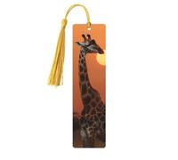 Segnalibri in legno con giraffa al tramonto, per gli amanti dei libri, segnalibro fai da te fatto a mano con nappe colorate su entrambi i lati, segnalibri stampati su entrambi i lati, accessori
