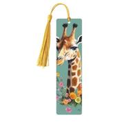 Segnalibri in legno con giraffa con fiori per gli amanti dei libri, segnalibro fai da te fatto a mano con nappe colorate Marcatori di pagina stampati su entrambi i lati, accessori artistici per libri