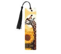 Segnalibri in legno con giraffa e girasole per gli amanti dei libri, segnalibro fai da te fatto a mano con nappe colorate Marcatori di pagina stampati su entrambi i lati, accessori artistici per libri