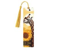 Segnalibri in legno con giraffa e girasole per gli amanti dei libri, segnalibro fai da te fatto a mano con nappe colorate Marcatori di pagina stampati su entrambi i lati, accessori artistici per libri