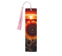 Segnalibri in legno con girasole al tramonto per gli amanti dei libri, segnalibro fai da te fatto a mano con nappe colorate Marcatori di pagina stampati su entrambi i lati, accessori artistici per