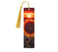 Segnalibri in legno con girasole al tramonto per gli amanti dei libri, segnalibro fai da te fatto a mano con nappe colorate Marcatori di pagina stampati su entrambi i lati, accessori artistici per