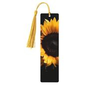 Segnalibri in legno con girasole su sfondo nero, per gli amanti dei libri, segnalibro fai da te fatto a mano con nappe colorate Marcatori di pagina stampati su entrambi i lati, accessori artistici per