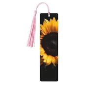 Segnalibri in legno con girasole su sfondo nero, per gli amanti dei libri, segnalibro fai da te fatto a mano con nappe colorate Marcatori di pagina stampati su entrambi i lati, accessori artistici per
