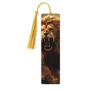 Segnalibri in legno con leone arrabbiato ruggente per gli amanti dei libri, segnalibro fai da te fatto a mano con nappe colorate Marcatori di pagina stampati su entrambi i lati, accessori artistici