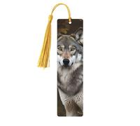 Segnalibri in legno con lupo selvatico grigio selvatico per gli amanti dei libri, segnalibro fai da te fatto a mano con nappe colorate Marcatori di pagina stampati su entrambi i lati, accessori