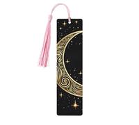 Segnalibri in legno con motivo a mezzaluna su sfondo nero, per gli amanti dei libri, segnalibro fai da te fatto a mano con nappe colorate Marcatori di pagina stampati su entrambi i lati, accessori