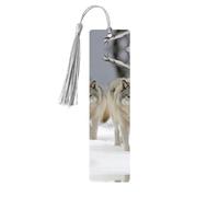 Segnalibri in legno con nappe, due lupi che camminano nella neve, per donne e uomini, fatto a mano, per gli amanti dei libri, segnapagine di lettura, etichette in legno, ornamenti regalo di compleanno
