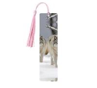 Segnalibri in legno con nappe, due lupi che camminano nella neve, per donne e uomini, fatto a mano, per gli amanti dei libri, segnapagine di lettura, etichette in legno, ornamenti regalo di compleanno