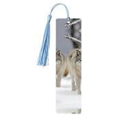 Segnalibri in legno con nappe, due lupi che camminano nella neve, per donne e uomini, fatto a mano, per gli amanti dei libri, segnapagine di lettura, etichette in legno, ornamenti regalo di compleanno