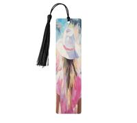 Segnalibri in legno con nappe e scritta in inglese "Woman In Pink Shirt", per artigianato, segnalibro per lettori e amanti dei libri