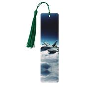 Segnalibri in legno con nappe verde scuro, a forma di aereo da caccia, fatti a mano, stampati su entrambi i lati, segnalibri, accessori per libri, regalo per amanti dei libri, donne e uomini