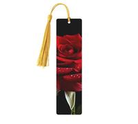 Segnalibri in legno con rosa rossa con sfondo nero, per gli amanti dei libri, segnalibro fai da te fatto a mano con nappe colorate Marcatori di pagina stampati su entrambi i lati, accessori artistici