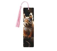 Segnalibri in legno con scoiattolo nel bosco per gli amanti dei libri, segnalibro fai da te fatto a mano con nappe colorate Marcatori di pagina stampati su entrambi i lati, accessori artistici per
