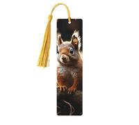 Segnalibri in legno con scoiattolo nel bosco per gli amanti dei libri, segnalibro fai da te fatto a mano con nappe colorate Marcatori di pagina stampati su entrambi i lati, accessori artistici per