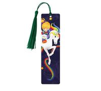 Segnalibri in legno con stampa arcobaleno brillante, 5 segnalibri in legno con nappe, regali per uomini e donne