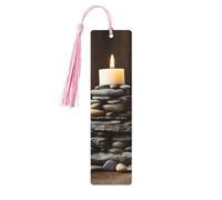 Segnalibri in legno con stampa di candele e pietre, con nappe, 5 pezzi