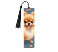 Segnalibri in legno con stampa di cane Pomerania con nappe colorate, decorazioni artigianali, accessori per gli amanti dei libri