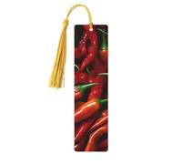 Segnalibri in legno con stampa di peperoncino con nappe colorate, decorazioni artigianali, accessori per gli amanti dei libri