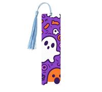 Segnalibri in legno con stampa fantasma di Halloween, nappe colorate, decorazioni artigianali, accessori per gli amanti dei libri
